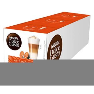 NESCAFÉ Dolce Gusto Latte Macchiato Caramel, 48 capsules de café, mélange Arabica Robusta, arôme fin de caramel et mousse de lait délicieuse, capsules embouteillées, 3 Paquets (3 x 16 capsules) (Boutique VOLKIN, neuf)