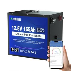 DCHOUSE 12V 165Ah Batterie au Lithium Fer Phosphate avec Protection Bluetooth Basse température Batterie au Lithium à Cycle Profond, idéal pour système Solaire,Camping-Car (DCHOUSE GLOBAL-FR, neuf)