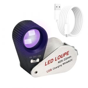 Loupe de Bijoutier Lumineuse 40x, Loupe de Bijoutier Rechargeable Loupe de Bijoutier Pliable Loupe LED Triplet avec 6 LEDs et Lumière UV pour Pierres Précieuses, Bijoux, Pièces de Monnaie, Timbres (Milano Europe, neuf)
