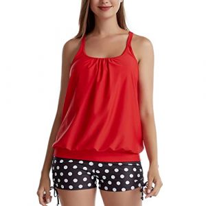 IHCEMIH Maillot de bain pour femme Tankinis Push Up Contrôle du ventre Taille haute Maillots de bain Maillot de bain Maillot de bain Vêtements de plage pour femme String deux pièces Blouson Tankini (HotClub, neuf)