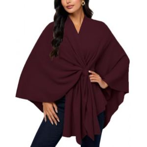 Minetom Poncho Femme Cape El&eacute;gante Wrap Ch&acirc;le Echarpe Cardigan Printemps Automne Couleur Unie Poncho A Bordeaux Taille Unique (Mon Bon Coup FR, neuf)