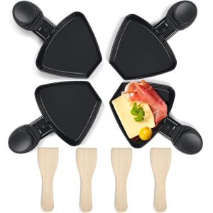 HengBO poelon raclette Coupelle Rev&ecirc;Tement Antiadh&eacute;Sif Fonte 4pcs Mini Assiette Apporter 4 Spatules &agrave; Raclette Bois Po&ecirc;Lon Raclette Pour Appareil &agrave; Raclette(noir) (Raykinn, neuf)
