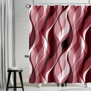 Uiiooazy Rideau Douche Anti Moisissure, Rideau de Douche Rouge Abstrait Rayures Bordeaux Ray&eacute; Rideaux de Baignoire Tissu Imperm&eacute;able Lavable Polyester Rideaux Salle de Bain avec 12 Crochets 180x180cm (dongguibinjingpinxiaodianpu, neuf)