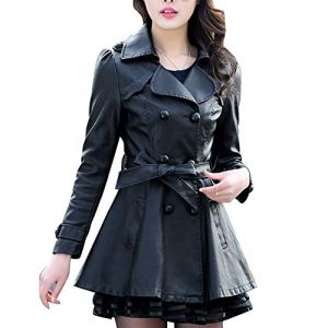 Femme Manteau d'hiver Long Veste en Faux Cuir Doubl&eacute; Polaire Trench-Coat Mince en Cuir PU Blousons Manteau avec Ceinture Polaire Noire XL (ZhangYi EU, neuf)