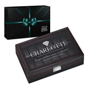 Maverton Bo&icirc;te &agrave; Montres avec Vitrine Grav&eacute;e - &Eacute;tui en Cuir Synth&eacute;tique Noir pour 12 Montres - Bo&icirc;te de Rangement &agrave; Personnaliser &ndash; Cadeau d&rsquo;anniversaire pour Femme - diamant - (MAVERTON, neuf)