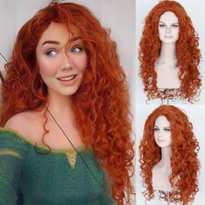 PORSMEER Merida Perruque Orange longue boucl&eacute;e Cosplay Perruque rouge pour costume de princesse d&rsquo;Halloween (VivoCity, neuf)
