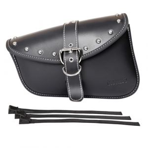 Sacoches latérales de selle de moto – Sac de selle souple en cuir PVC pour Harley Sportster imperméable, sac à outils latéral, sac de rangement universel pour moto, avec porte-gobelet (côté gauche) (QIJUN, neuf)