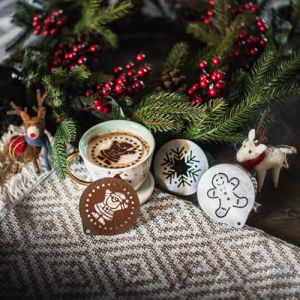 TRIXES Ensemble de 3 Articles Noël Pochoir Café Kit Père Noël, Flocon de Neige et Pain d'Épices (Digiflex FR, neuf)