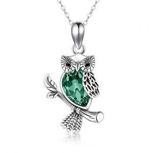 HARMONY BOLA Vert Collier Hibou en Argent Sterling 925 avec Pendentif en Forme en Cristal Cadeau d'Anniversaire pour Femme M&egrave;re 45,7 + 5,1 cm (HARMONY BOLA Jewellery, neuf)