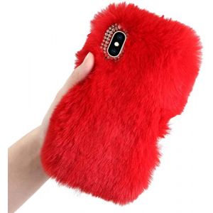 LCHDA Coque Peluche pour Samsung Galaxy S24 Ultra 5G, Mignon Faux Lapin Fourrure Hiver Chaud Flou Souple Poilu Doux TPU Silicone Pare-Chocs Anti-Choc Anti-Chute Housse &Eacute;tui de Protection-Rouge (LCHDA-EU, neuf)
