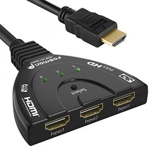 Fosmon Commutateur HDMI Automatique 4K 3-Port, 3x1 Switch HDMI Auto Switcher R&eacute;partiteur UHD HDR 3D Full 1080p HDCP, 3 Entr&eacute;es 1 Sortie HDMI Splitter S&eacute;lecteur avec C&acirc;ble pour PS4 Xbox Roku Apple TV (theWireless, neuf)