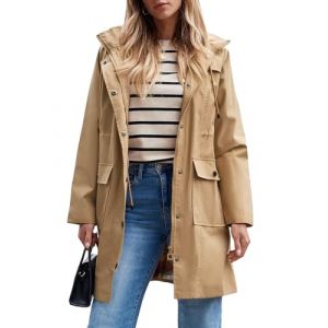 SaphiRose PONCHO Veste de Pluie Longue pour Femme Manteau &agrave; Capuche Coupe-Vent Imperm&eacute;able d'Ext&eacute;rieur-Kaki-S (Saphirose EU, neuf)