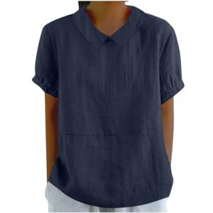 Chemisiers Et Blouses Femme Tunique en Coton Et Lin à Manches Courtes Chic Et ÉLéGant Chemises Couleur Unie Tee Shirt ÉTé Ample Haut Top à Revers LâChe Respirant Blouse Grande Taille Pas Cher Tee (asdkfh(Arriver 5 à 15 jours), neuf)