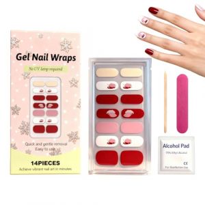 Stickers Pour Ongles En Gel, 14 Motifs Artistiques R&eacute;sistants aux &Eacute;cailles, Gel Semi-Durci Sans Lampe UV avec Lime et B&acirc;tonnet, Pour Femmes DIY Effet Brillant Qualit&eacute; Salon (zonglin, neuf)