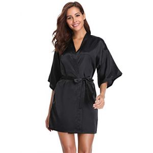Vlazom Kimono Femme Satin Mariage Manche Courte Peignoir Femme Soie ,L,Noir (Vlazom, neuf)