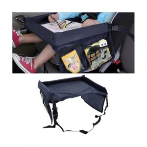 CGEAMDY Bureau Lap Pour Siège Voiture, Plateau Siège Voitures Pour Enfants, Plateau De Voyage Enfant Voitures Avec Grande Espace Sac Rangement Accessoires Voiture De Voyage Polyvalent(Bleu Marine) (CGE Auto, neuf)