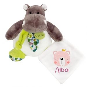 KDO MAGIC - Doudou personnalisé - Personnalisable avec Un prénom - Peluche personnalisée - Cadeau Naissance, garçon, Fille, bébé, Anniversaire (Ours Rose, Hippopotame) (KDO-MAGIC, neuf)