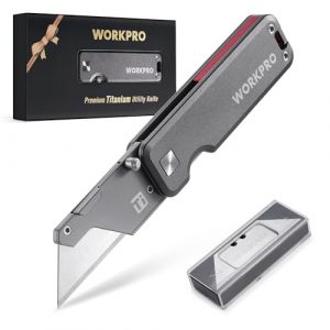 WORKPRO Cutter Utilitaire en Titane, Corps Monobloc CNC, Cutter Professionnel Pliable L&eacute;ger avec Manche en Aluminium et 10 Lames, Changement Rapide de Lame, Id&eacute;al pour la Coupe du Cuir, PVC et Papier (TS.Werkzeug, neuf)