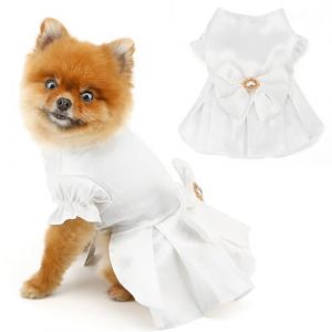 PAIDEFUL Robe blanche pour petits chiens &ndash; Robe de princesse de luxe avec n&oelig;ud papillon &ndash; Jupe tendance pour mariage, anniversaire, costume de chat boutonn&eacute; &ndash; V&ecirc;tements pour chihuahua, taille XXL (paideeu, neuf)