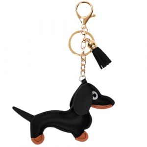 WeddHuis Porte-clés teckel en cuir,1 pièce,porte-clés original avec pendentif en forme de teckel mignon,accessoire teckel et objet teckel (Noir) (UAB LIDMIBI LT, neuf)