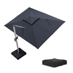PURPLE LEAF Parasol Déporté 2,7 x 3,65 m Rectangulaire avec Pieds de Parasol, Parasol de Jardin Extérieur à Toit Double Rotatif 360°, Convient au Patio, Piscines, Cafés et Restaurants, Gris acier (PURPLE LEAF, neuf)