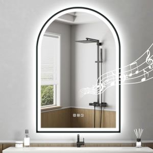 STARLEAD Noir Arqué-Miroir-Salle-de-Bain-avec-Éclairage 90x60cm, Bluetooth, Anti-buée, Dimmable, 3 Couleurs Légères, Mémoire, IP44, HD Verre Trempé, Cadre Non Métallique (Starlead, neuf)