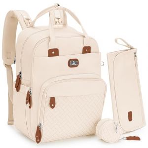 Dikaslon Wickeltasche Sac &agrave; dos Gro&szlig;er Wickelrusack mit Multifunktions-Babytaschen und mobiler Wickelauflage &ndash; Schnullerhalter und Kinderwagengurte &ndash; f&uuml;r Mama und Papa (Beige Cr&egrave;me) (JUNYANG-UK, neuf)