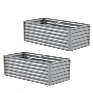 Amopatio Lot de 2 Jardinière surélevée en Acier Galvanisé, Potager Extérieur/Balcon, Bac à Semis 970L, 180 x 90 x 60 cm, Résistant aux Intempéries pour légumes, Fleurs, argenté (Amopatio, neuf)