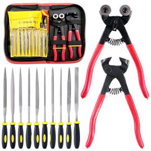Swpeet Lot de 12 outils de mosaïque avec lime aiguille, y compris une pince à coupe de mosaïque en verre et une pince à carrelage, en alliage d'acier trempé, parfait pour le bricolage de mosaïque. (swpeet, neuf)