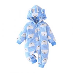 Yanmucy Grenouillere Bebe Combinaison &agrave; Capuchon pour Nouveau-n&eacute; Ours Combinaison Pilote B&eacute;b&eacute; Combinaison chaude polaire &agrave; fermeture &eacute;clair pour b&eacute;b&eacute; fille Gar&ccedil;on 0-18 mois (Bleu, 0-3 mois) (Yanmucy, neuf)