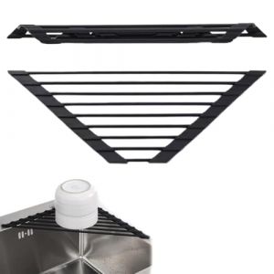 &Eacute;gouttoir &agrave; vaisselle triangulaire enroulable, &eacute;gouttoir d'&eacute;vier, &eacute;gouttoir d'angle triangulaire pour &eacute;vier, noir (STANMAR CONCEPT, neuf)