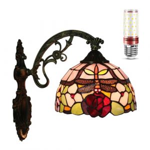 Uziqueif Applique Murale Interieur, 8 Pouces Vintage Luminaires Intérieur, E27 Lampe de Chevet Murale de Style Tiffany, Lampe Murale pour Chambre Salon Couloir Cuisine,Dragonfly k (Uziqueif home decoration, neuf)