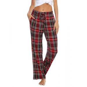 Vlazom Pantalon de Pyjama Femme Bas de Pyjama Femmes &agrave; Carreaux Pantalon de Nuit avec Poches，Vin Rouge，M (Vlazom, neuf)