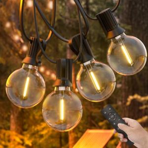 Yuusei Guirlande Guinguette Exterieur Télécommande, 30M Guirlande Lumineuse de 50+2 G40 LED Ampoules Guirlande Guinguette Raccordable Étanche pour Jardin Patio Café Parti Terrasse, Blanc Chaud (LFFGEU, neuf)
