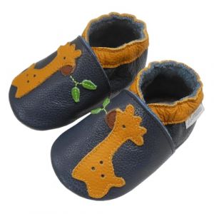 Bemesu Chaussons bebe, Chausson Cuir bébé, Chausson bebe Fille, Chaussons Enfant, Chaussons Cuir Souple bebe, Chausson bebe Garcon, Chaussures bébé, Bleu foncé Girafe(S, 0-6 M, EU 18-19) (Bemesu, neuf)
