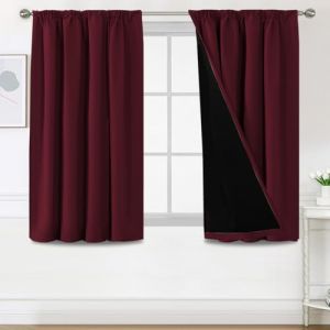 BellaHills Rideau Occultant 100% Noir Plissé pour Chambre et Salon，Double Rideaux Occultant et Thermique,Rideau Occultant Court,117x137 CM,2 Panneaux,Rouge Vin Foncé (BellaHills, neuf)