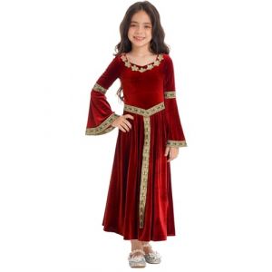 Freebily Enfant Retro Robe Vintage Princesse Renaissance Médiéval Gothique Robe De Soirée Fille Déguisement Carnaval Fête Mascarade Pâques Cosplay 3-16 Ans Fleuri Rouge 7-8 ans (MissPretty, neuf)