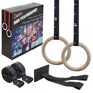 ALPIDEX Anneaux de Sport Anneaux de Gymnastique Anneaux y Compris Fixation de Porte et Sangle de Fixation avec marquage Longitudinal (BB Sport, neuf)