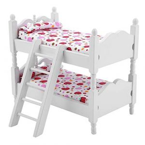 1:12 lit de poupée Maison Mini Meubles Enfants Chambre modèle superposé Jouets Fraise Rose-Lit Bébé Jumeaux Poupées (CHICIRIS-EU, neuf)