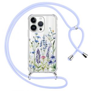 Yirlbey Coque pour iPhone 14 Pro Max 6,7 Pouces avec Cordon, Motif de Fleurs Sauvages Aesthetic Etui Laniere Collier Corde R&eacute;glable Transparente Case, Portable Housse Antichoc PC Dur Fine Femme, 01 (XUPINBO, neuf)