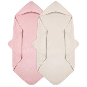 Peepeemax Serviette de Bain avec Capuche B&eacute;b&eacute; 76 x 76 cm, Cape de Bain B&eacute;b&eacute; &agrave; Capuche en Mousseline de Coton, Douce et Absorbante Sortie de Bain pour B&eacute;b&eacute;s de 0 &agrave; 18 Mois, Lot de 2 (Rose) (Peepeemax, neuf)