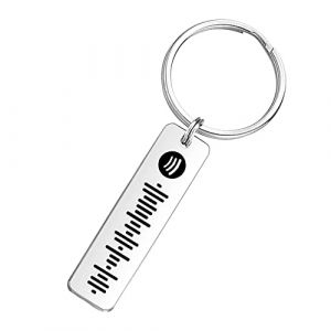 VEELU Porte Clef Personnalisable Scannable Spotify Code Coeur en Acier Inoxydable Porte Cl&eacute; Personnalis&eacute; Musique Cadeau pour les Couples Femmes Maman (Jingle Cat Magical Shop, neuf)