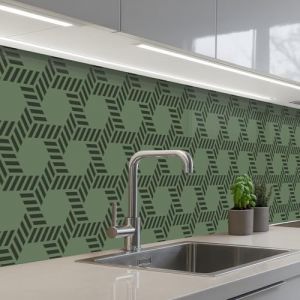 KitchenYeah&copy; Credence Adhesive Pour Cuisine 60x300 cm Panneau Mural Adhesif Fond De Hotte Plaque Pvc Murale Peel And Stick Protege Mur Motif - Vert - G&eacute;om&eacute;trique (KitchenYeah, neuf)
