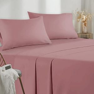 Parure De Lit 120x190/200 3 Pièces en Microfibre - Drap Housse 120x200 cm - Drap Plat 1 Personne 180x280 cm - 1 Taie d'oreiller 50x80 - Haute Qualité -Rose foncé (WANGHOUYUYU, neuf)
