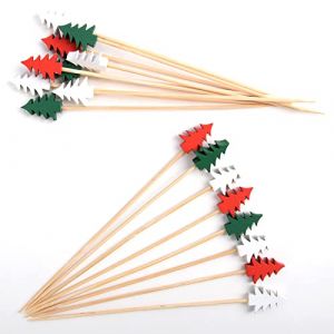 AWCIGG&reg; 100 Pics B&acirc;tonnets &agrave; Cocktailen Sapin de No&euml;l, Pic Brochette en Bambou avec D&eacute;coration en Arbre de No&euml;l, Cure Dent &agrave; Cocktail Faits Main pour Hiver No&euml;l Nouvel An F&ecirc;te D&eacute;corations (INK BIRD, neuf)