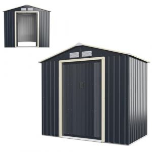 HOMASIS Abri de Jardin en M&eacute;tal Avec Toit &agrave; Pignon, 4 Fen&ecirc;tres d'A&eacute;ration et 2 Portes Coulissantes (Homasis, neuf)