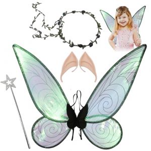 D&eacute;guisement de Fee, Ailes de Papillon, Ailes de F&eacute;e, Ailes de Princesse, avec Oreilles d'Elfe, Bandeau de F&eacute;e et Baguettes de F&eacute;e &Eacute;toile, pour Halloween, Carnaval, Anniversaire, Cosplay (Noir) (CHZJY-EU, neuf)