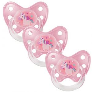 Dentistar Lot de 3 Tétines bébé – Taille 3 dès 14 mois – Tetine orthodontique en Latex de caoutchouc naturel sans BPA douce pour les dents et la mâchoire – Sucette Made in Germany – Licorne, blanc (ARILEX Kundenservice, neuf)