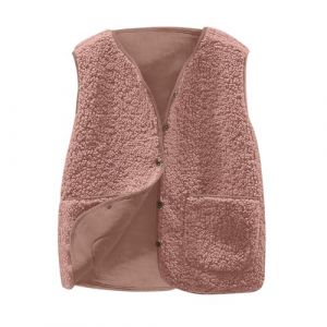 Gilet en Molleton Polaire Doux sans Manche Coupe Classique Femme Grandes Filles Couleur Unie Blouson Mode Bouton Matelass&eacute;e sans Manches Veste avec Poches (⭐⭐⭐⭐⭐Susenstone, neuf)