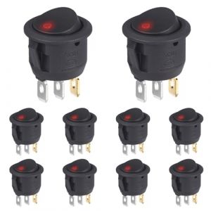 VEXUNGA Interrupteur a Bascule Rond Voyant Lumineux LED Rouge 6A 250V AC 10A 125V Interrupteurs à bascule 3Broches 2Positions Marche/Arrêt Noir Autobloquant pour Voiture Camion Bateau (10 Pièces) (VEXUNGA-FR, neuf)